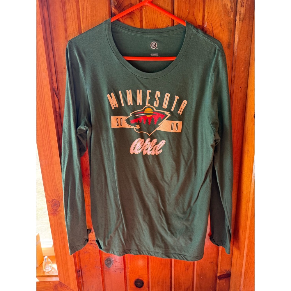 NHL Minnesota Wild Women XL Long Sleeve Graphic T-Shirt Green Crewneck‎ Tee